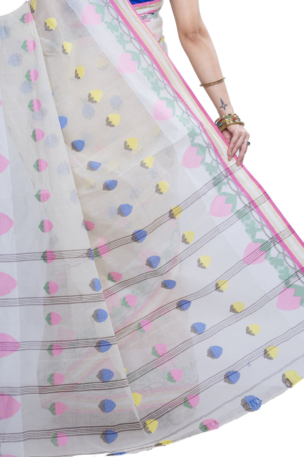 White Pure Cotton PaddaPar Tant Saree (777)
